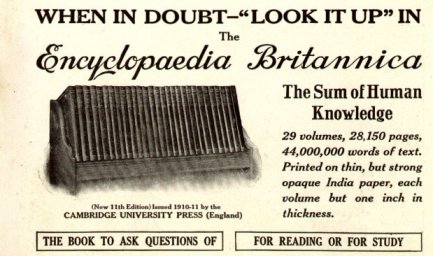 Advertisement for the 1911 Encyclop&Atilde;&brvbar;dia Britannica, from the May 1913 issue of National Geographic Magazine.